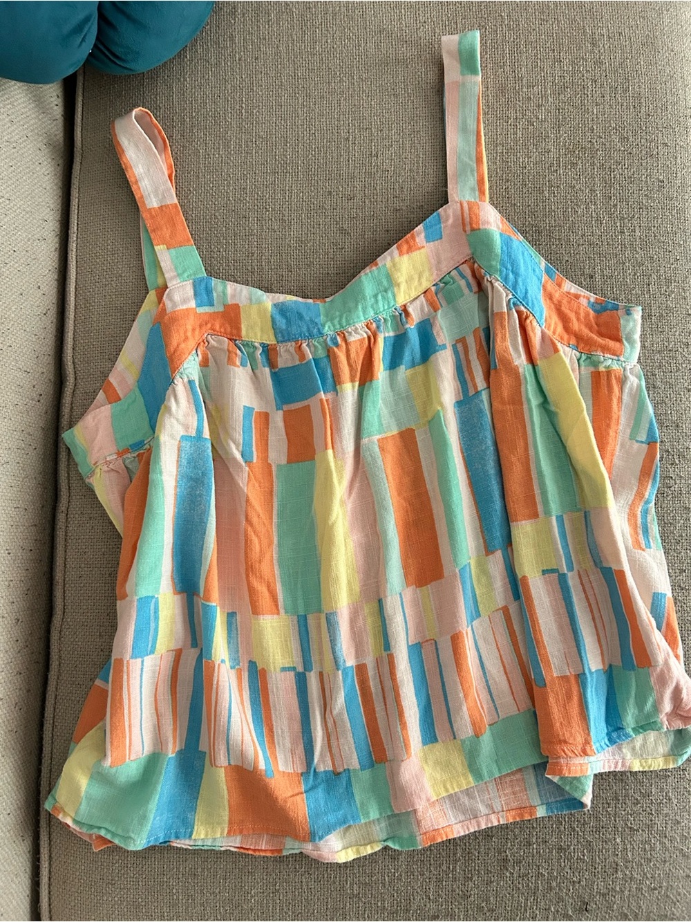 Wonderly Linen Blend Boho Tank Top Colorful Abstract Print Babydoll Cami Summer